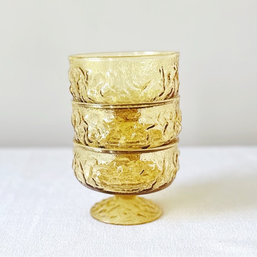 Set of 3 Anchor Hocking Honey Gold Lido Milano Glass Dessert Bowls